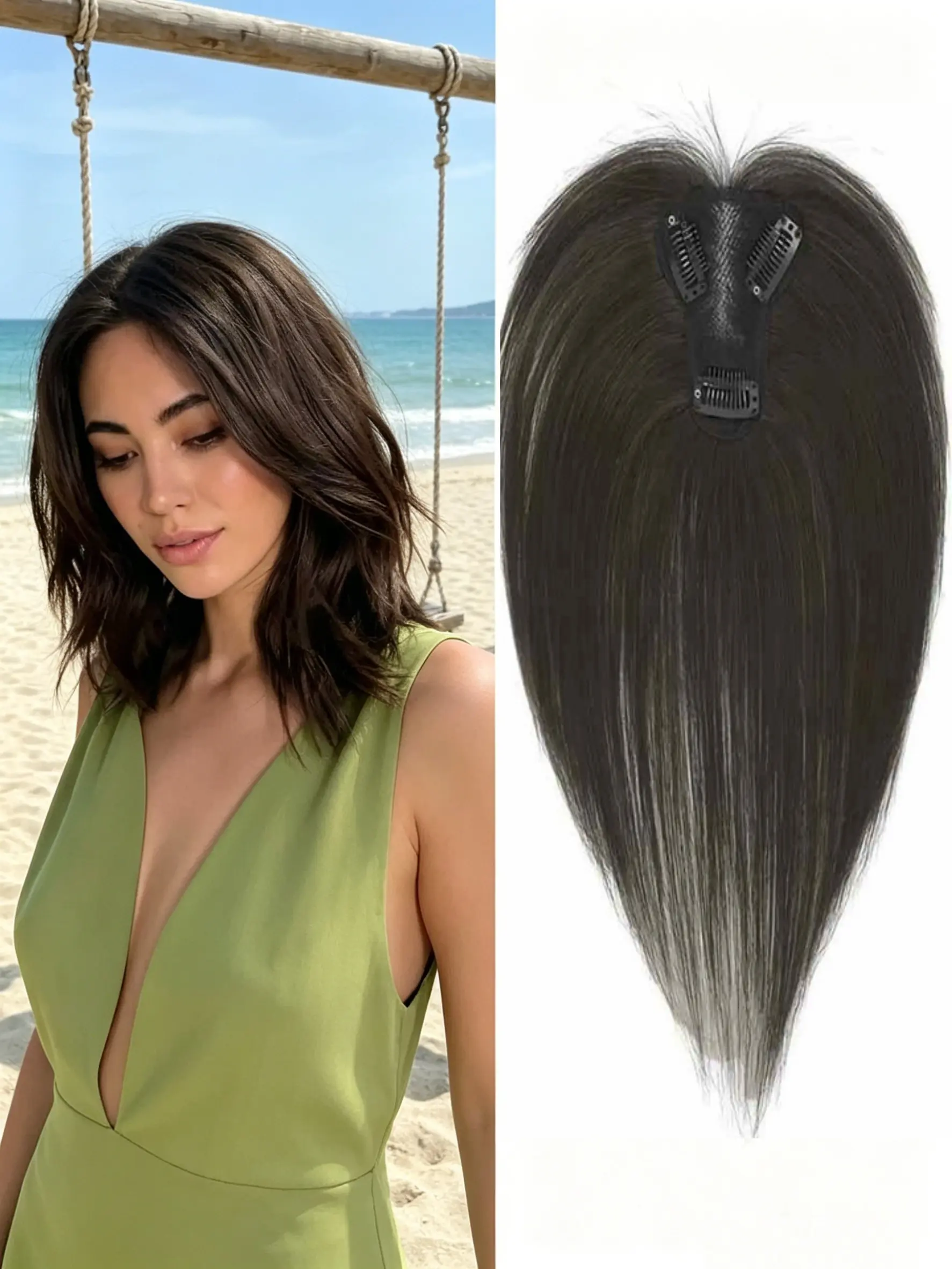 🎉This 3-clip hair topper features a lightweight, breathable base that fits snugly against your scalp. Its hair texture perfectly matches natural hair, making it ideal for women with alopecia and mild hair thinning! #HairLossSolution #ClipInHairTopper