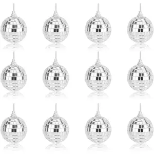 12 Pcs Silver Disco Mirror Ball for Party Decoration, Christmas Tree Wedding Birthday Party Ornaments(1.2 inch)