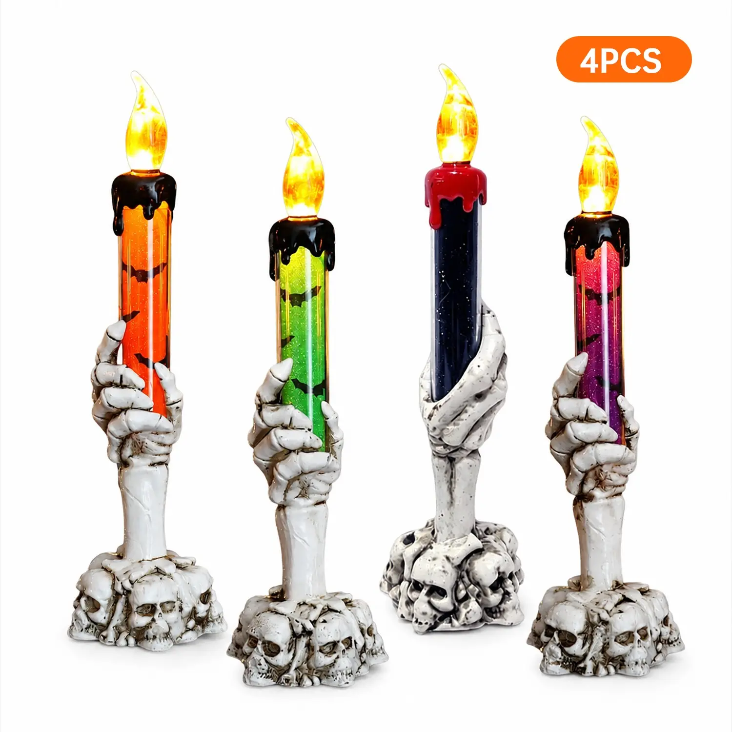 4pcs Halloween Skeleton Hand LED Candles, Flameless Battery Operated, Spooky Gothic Table Centerpiece, Decorative Candle Holders, Candle Holder Set