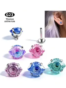 Titanium Steel Demon Eye Lip Ring, Zircon Spiral Bone Piercing Earring, G23 Titanium Straight Rod Round Bottom Ear Jewelry, Unisex Daily Wear Gift