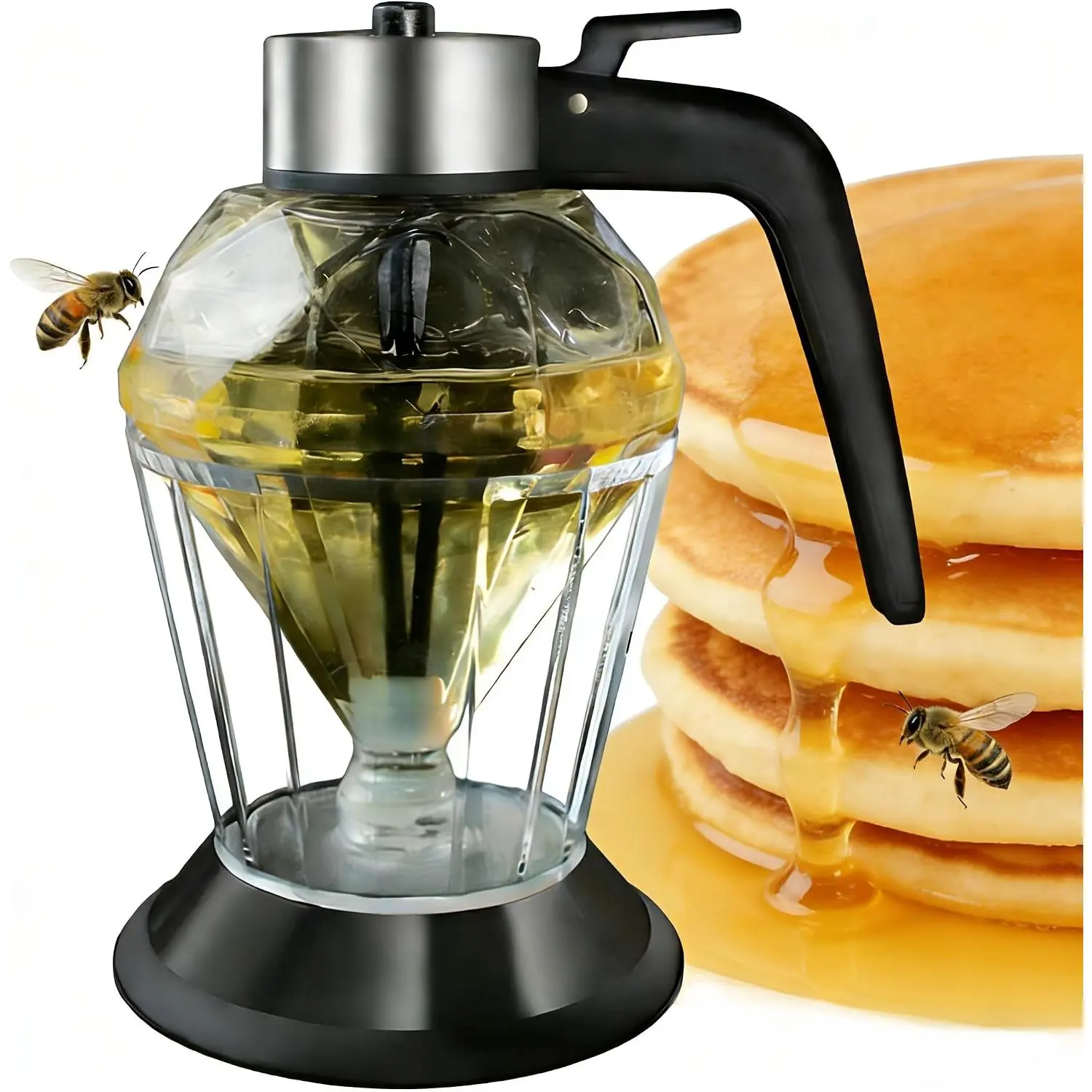 Honey Dispenser No Drip with Base 2026 Upgrade, 8oz Glass Honey Jar pot with Handle, Syrup Dispenser for Coffee or Tea, Mess Free Honey Dispenser for Honey Syrup Olive Oil, Maple Syrup Honey Container