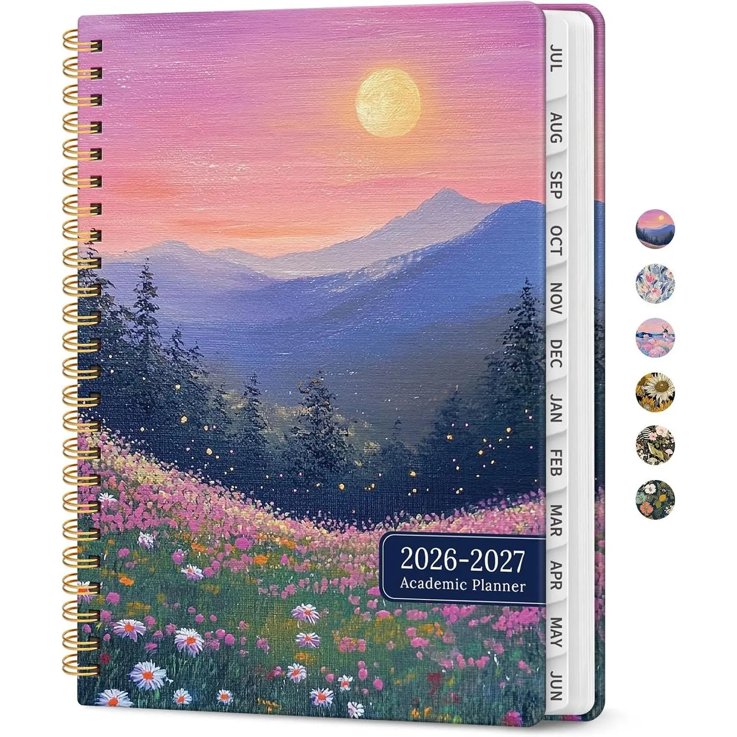 Planner 2026-2027, Monthly & Weekly Jul 2026-Jun 2027 Planner Calendar | 6.3" x 8.5", Hardcover Academic Spiral Planner with Tabs, School & Daily Agenda for Women, Students, Teachers, Twilight Bloom