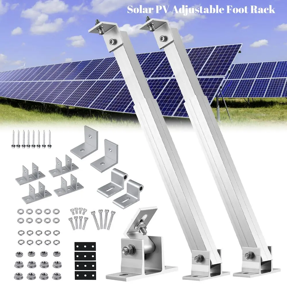 15°-30° 2PCS Adjustable Solar Panel Mounting Brackets, Aluminum Alloy PV Tilt Mount Rack with Complete Hardware Kit, Heavy Duty Stand for Flat Roof, RV, Boat, Ground & Off-Grid Systems