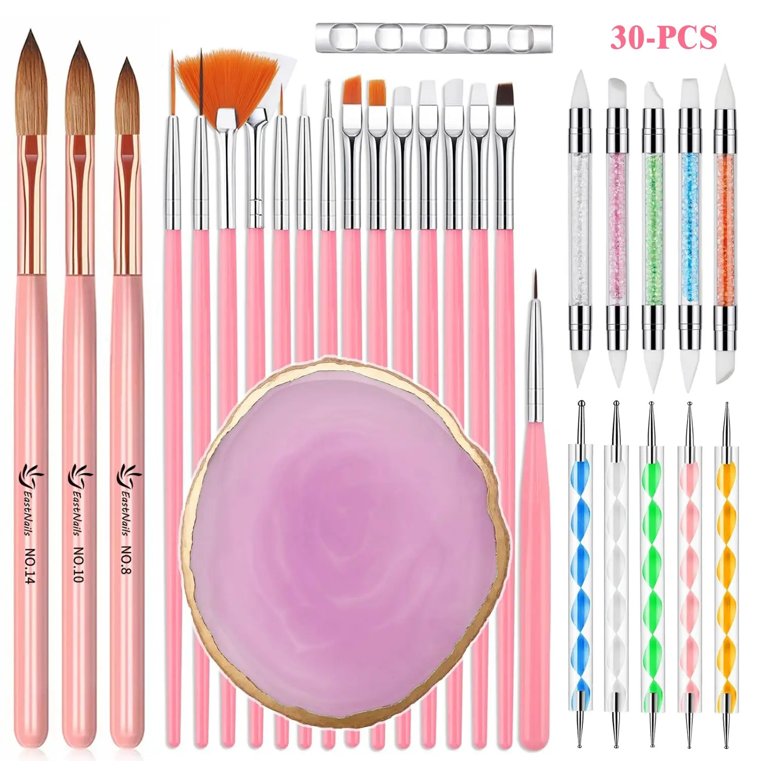 🎨30-Piece Complete Nail Art Brush Tool Set – Includes Acrylic Nail Brushes, Design Brushes, Dotting Pens, Carving Brushes, Resin Palette & Brush Holder – Suitable for Nail Salons, Schools & Home DIY – All-in-One Tool Kit, Nail Dotting Tools