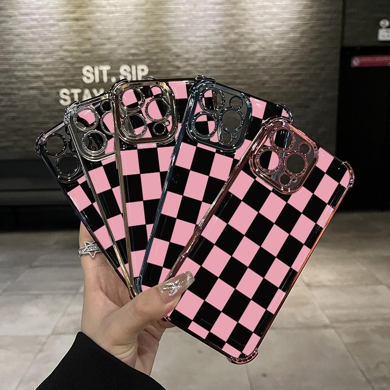 Checker board Pattern Four-corner drop-proof TPU phone case for iPhone 16 15 14 Pro Max 13 12 11 XR XS Plus shockproof full camera protection durable slim silicone case mobile phone case