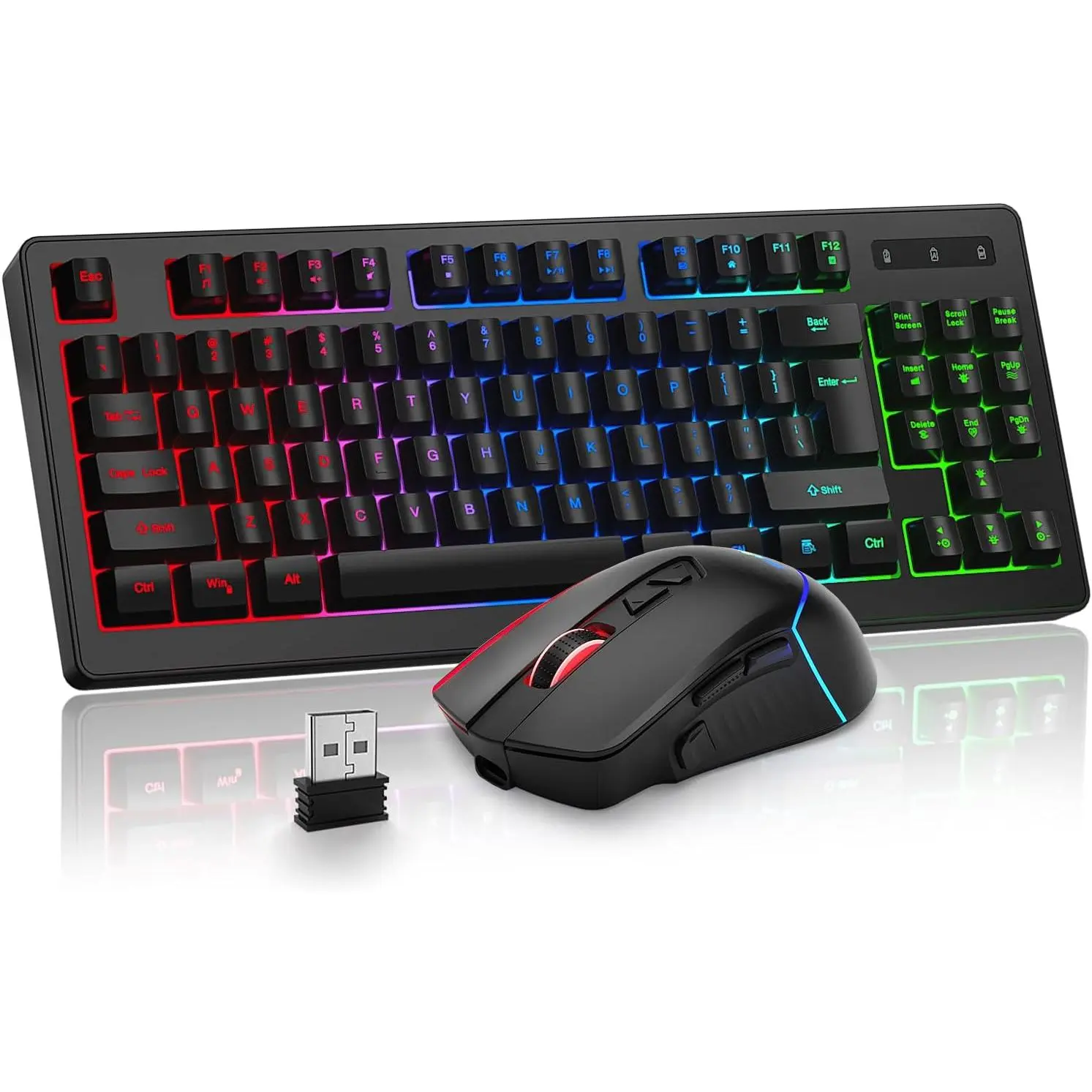 Keyboard and  Combo, Long Lasting Rechargeable  87  RGB Rainbow Backlit Gaming Keyboard &  Light Up Gaming  for  Laptop  PC Gamer