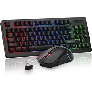 Keyboard and  Combo, Long Lasting Rechargeable  87  RGB Rainbow Backlit Gaming Keyboard &  Light Up Gaming  for  Laptop  PC Gamer