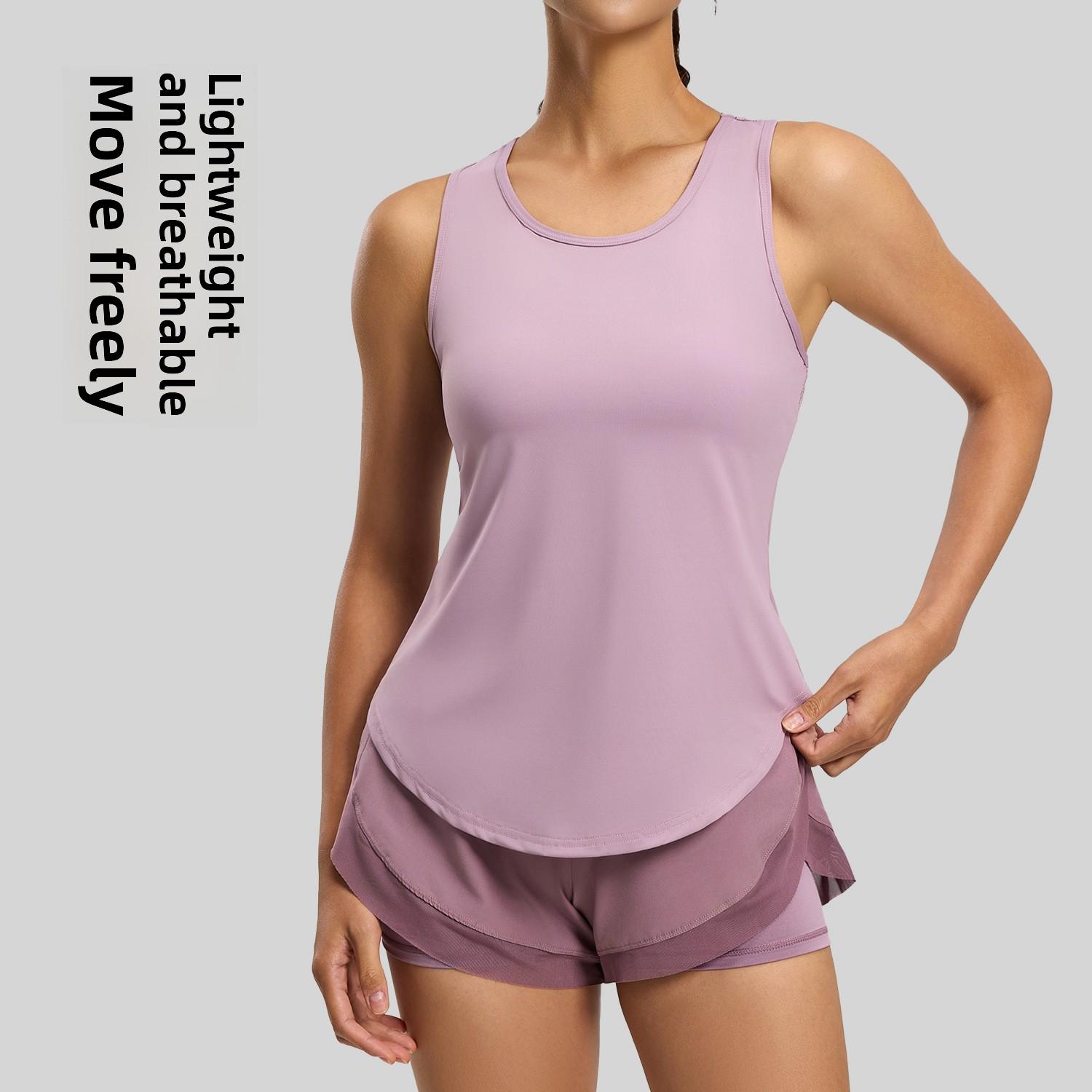 Summer wear loose running fitness yoga thin hollow mesh sleeveless women's sports vest Backless Halter Crop Top Set