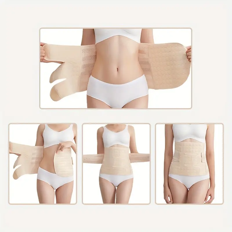 Postpartum Abdominal Control Belt, Adjustable Beige Waist Trainer With Velcro, Body Shaper & Maternity Belly Support Belt For Moms