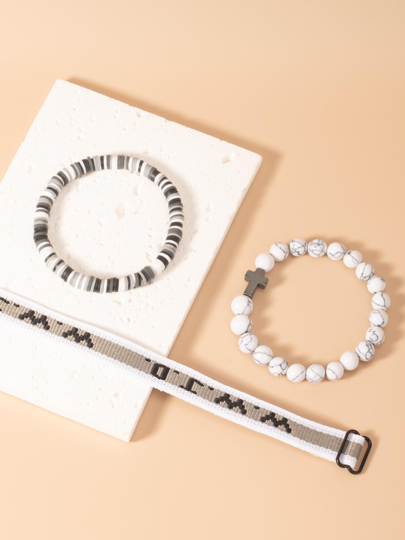 WWJD Beaded Bracelet, Fashionable Cross Charm Decor Bracelet for Women & Men, Trendy All-match & Exquisite Jewelry for Birthday Gift