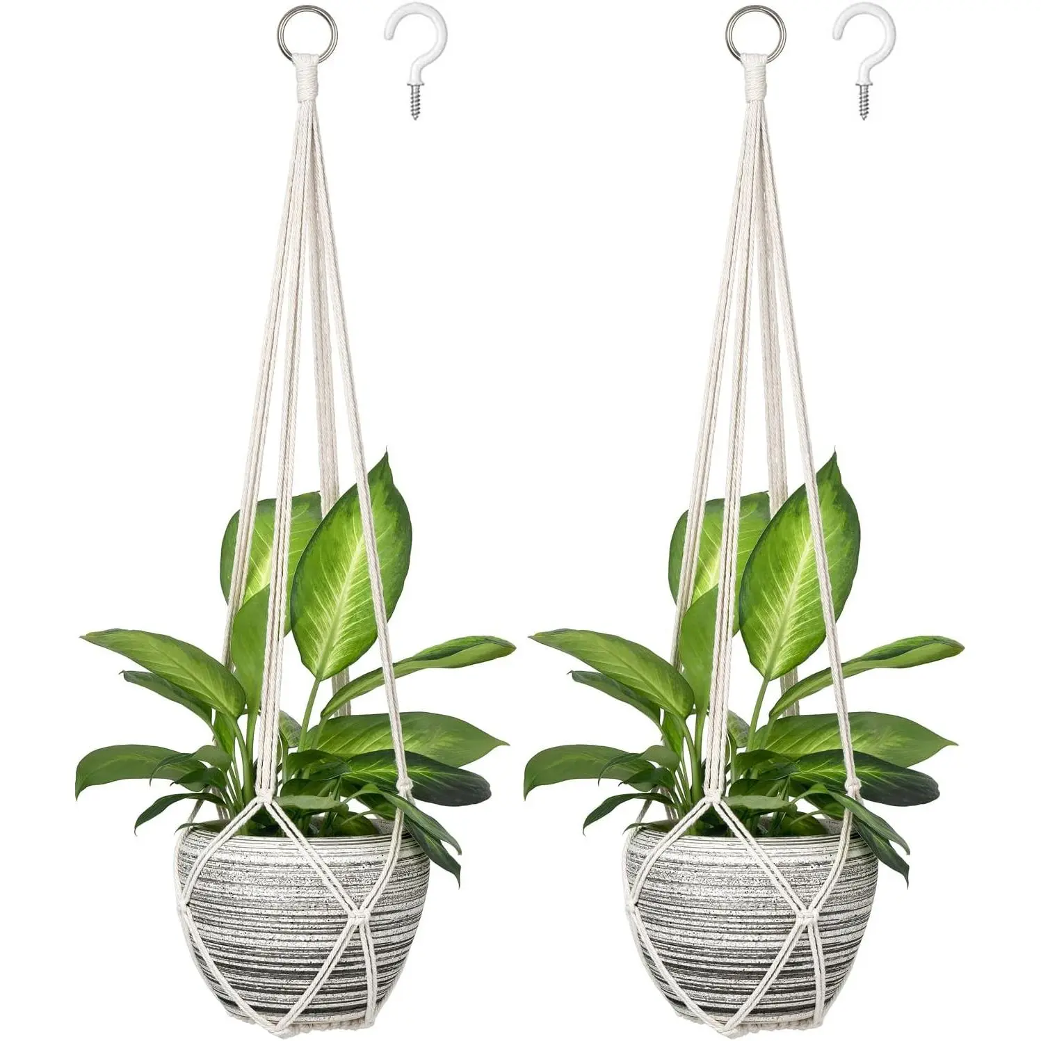 Macrame  Hanger Indoor 35 Inches   Holder Basket | Set of 2,  Rope,  Knotted, No Tassels, Fits 10" Pots, Boho Decor for Living Room Kitchen Bedroom Garden,