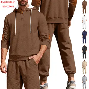Men's Euro-American Style Two-Piece Jacquard Hoodie & Jogger Set – Casual Streetwear/Athleisure (Fall/Winter)