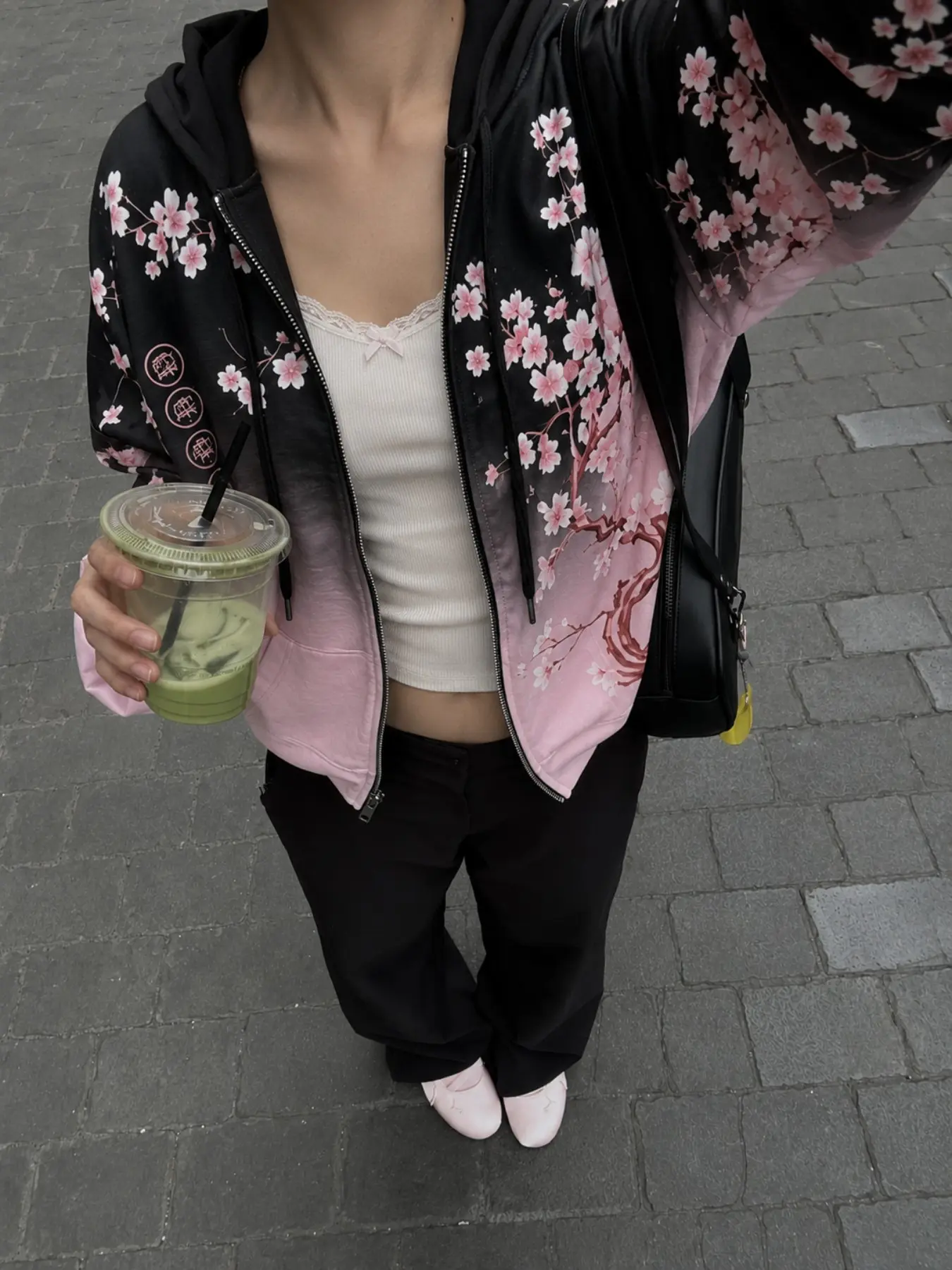 Fashion Street Style Hooded Sweatshirt, Creative Cherry Blossom Gradient Print, Soft Comfortable Fabric, Unisex Daily Wear