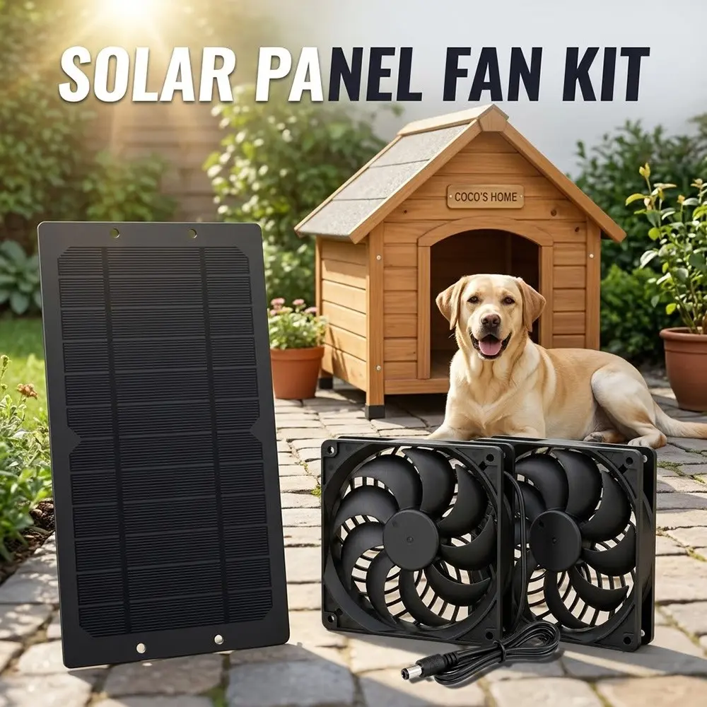Solar Exhaust Fan Kit with Solar Panel, Cooling & Ventilation Fan, Multipurpose Fan, Quiet Energy-Saving for Greenhouse, Pet House, Dog House, Chicken Coop, Shed, RV