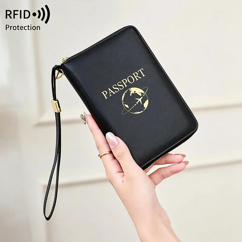 Solid Color Passport Case with Card Slot, PU Leather Passport Holder with Wristband, Modern Style Passport Case for Women & Men, Passport Cover, Passport Protector, Travel Essentials