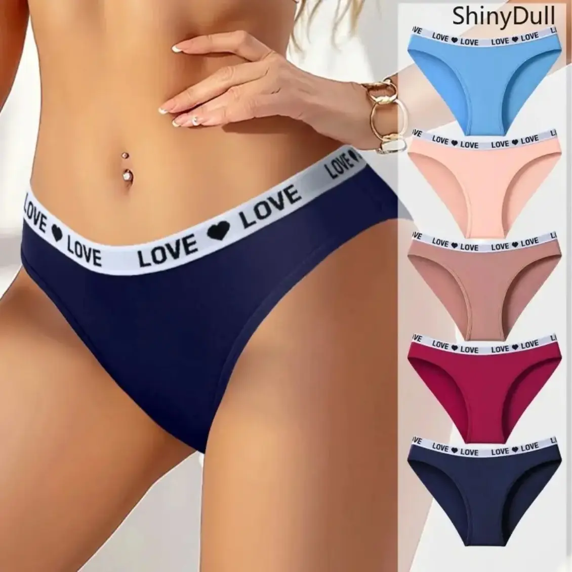 Women's Cotton Underwear 5 Pack, Aesthetic Low Rise Briefs with Letter Print Waistband, Soft Breathable Stretch Cotton Panties for Women, Comfortable Full Coverage Everyday Essentials for Daily Wear, Work, Sleep & Travel
