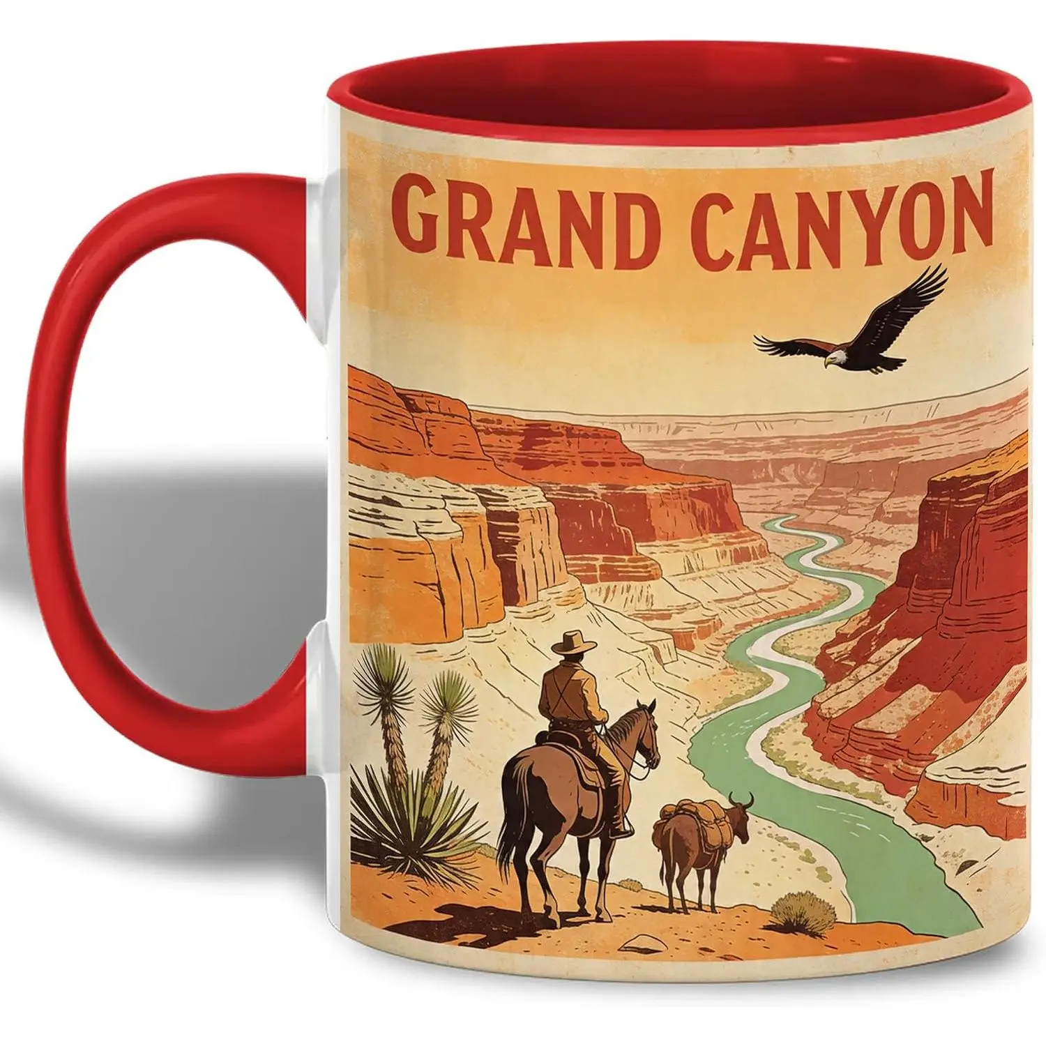 Grand Canyon Cowboy Landscape Ceramic Mug, Arizona Desert Scenic Mug,  River Valley Nature Art Drinkware,  Travel Style Coffee Cup, Canyon Sunset Design for Daily Use