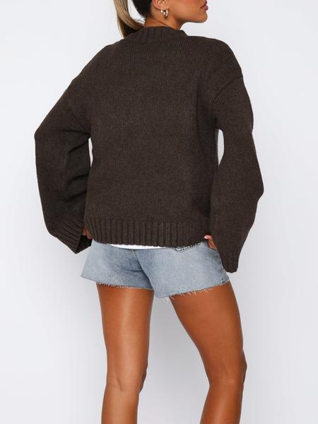 Women's Solid Color Round Neck Long Sleeve Pullover Sweater, Casual Loose Fit Cozy Stylish Knit Top for Fall & Winter, Ladies Fashion Knitwear, Women Fall Outfit, Winter Sweater for Women, Clothes