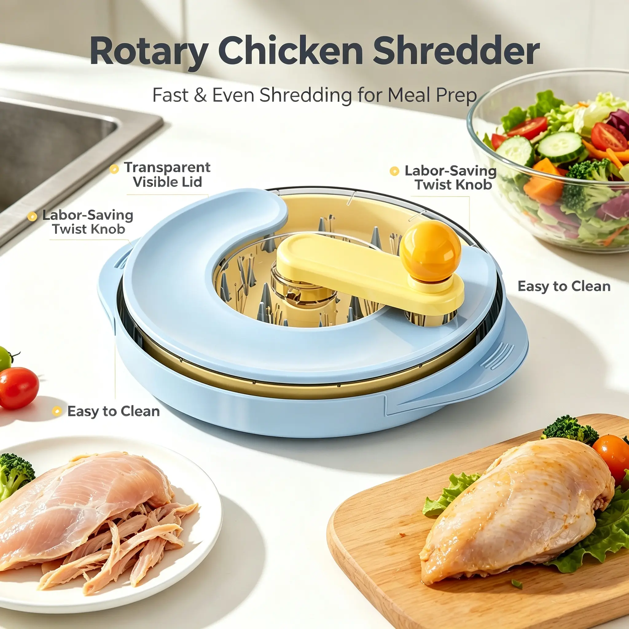 Manual Meat Shredder for Pet Food, Hand‑Crank Chicken Pulling Tool, Household Feeding Bowl for Dog Cat Pet Diet Making
