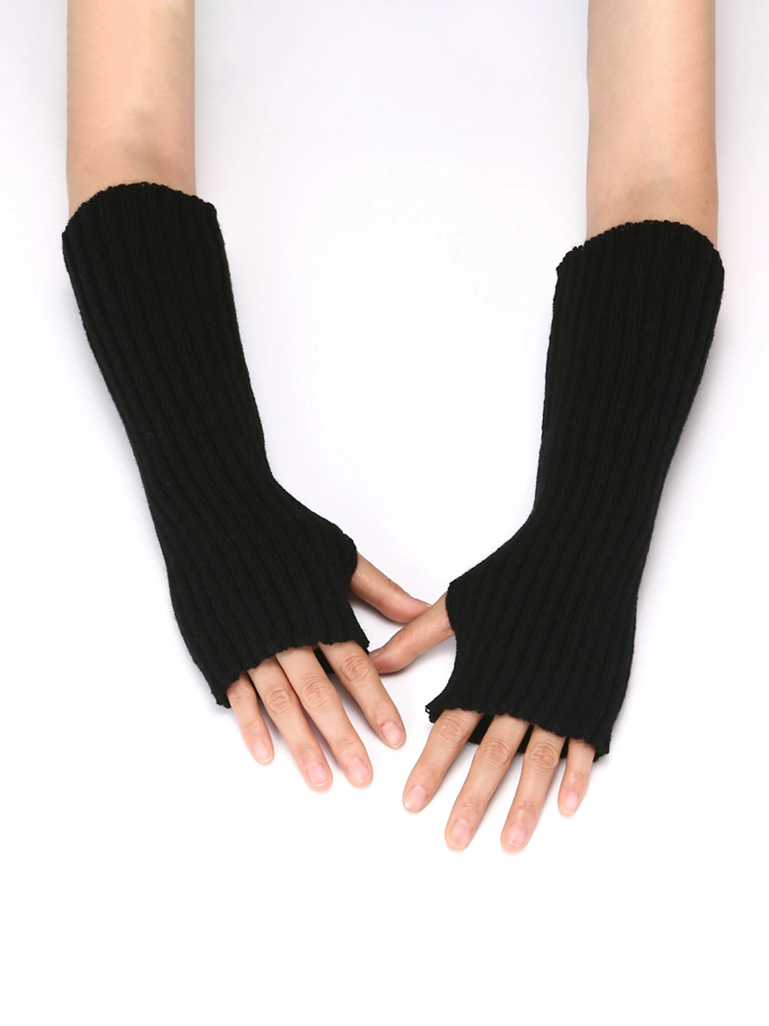 Women's Knitted Half-Finger Gloves, Long Warm Fall Winter Mitts, Cute Exposed Finger Design, Extended Arm Protector Sleeve