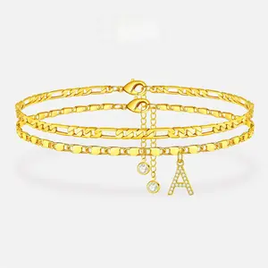Letter Layered Ankle Bracelets for Women, Dainty Initial Pendant Anklet Set, A-Z Initials, Hypoallergenic & Waterproof, Adjustable Trendy Foot Jewelry Gifts for Girls,summervibes outdoorfun
