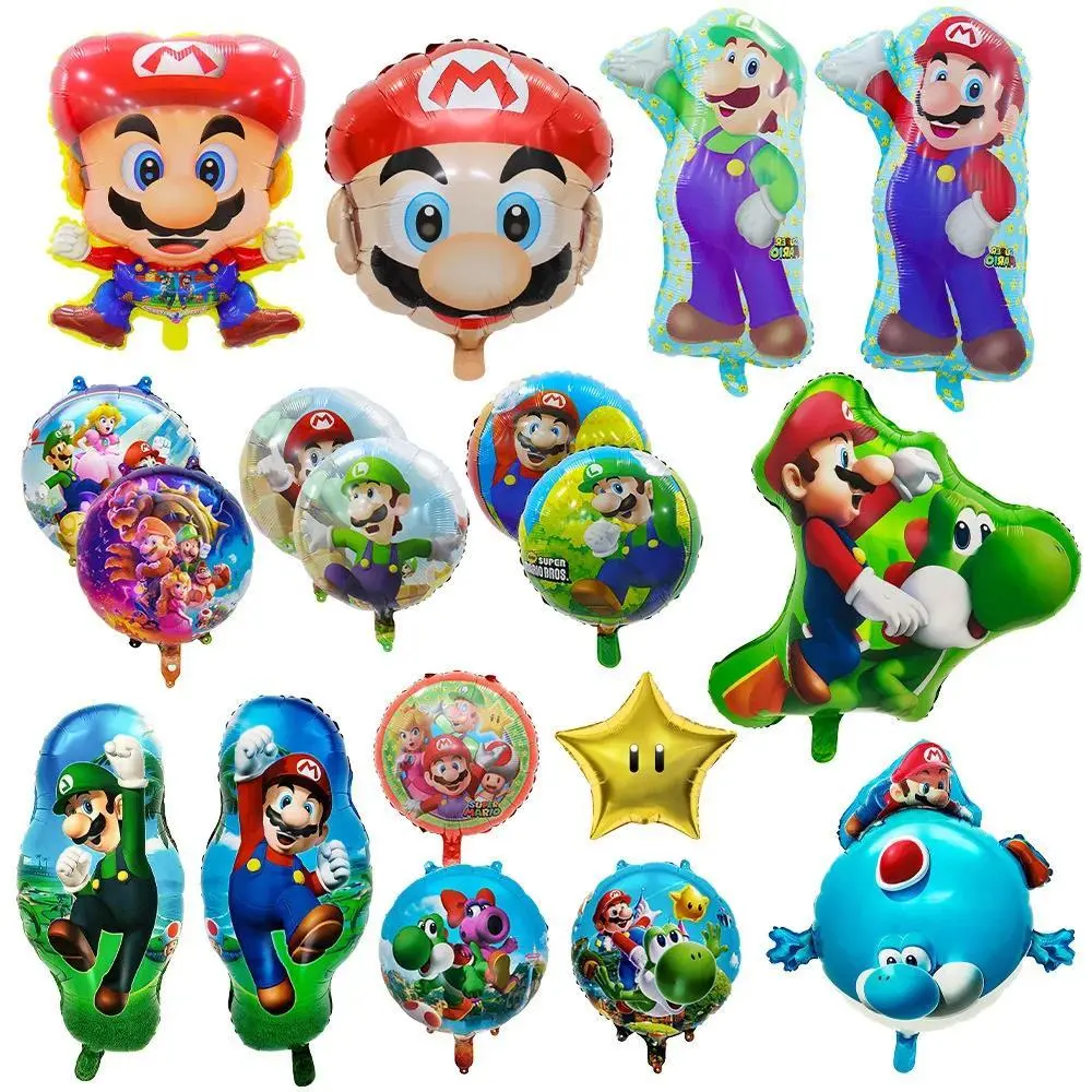 Cartoon Mario Bros Balloon Set Mario Luigi Game Themed Birthday Party Decoration Peach Princess Aluminum Film Balloon Props Gift