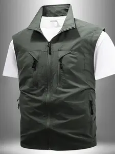Men's Workwear Vest Multi-Pocket Quick-Dry Fishing Vest Casual Gilet Outdoor Jacket, Durable & Versatile Design