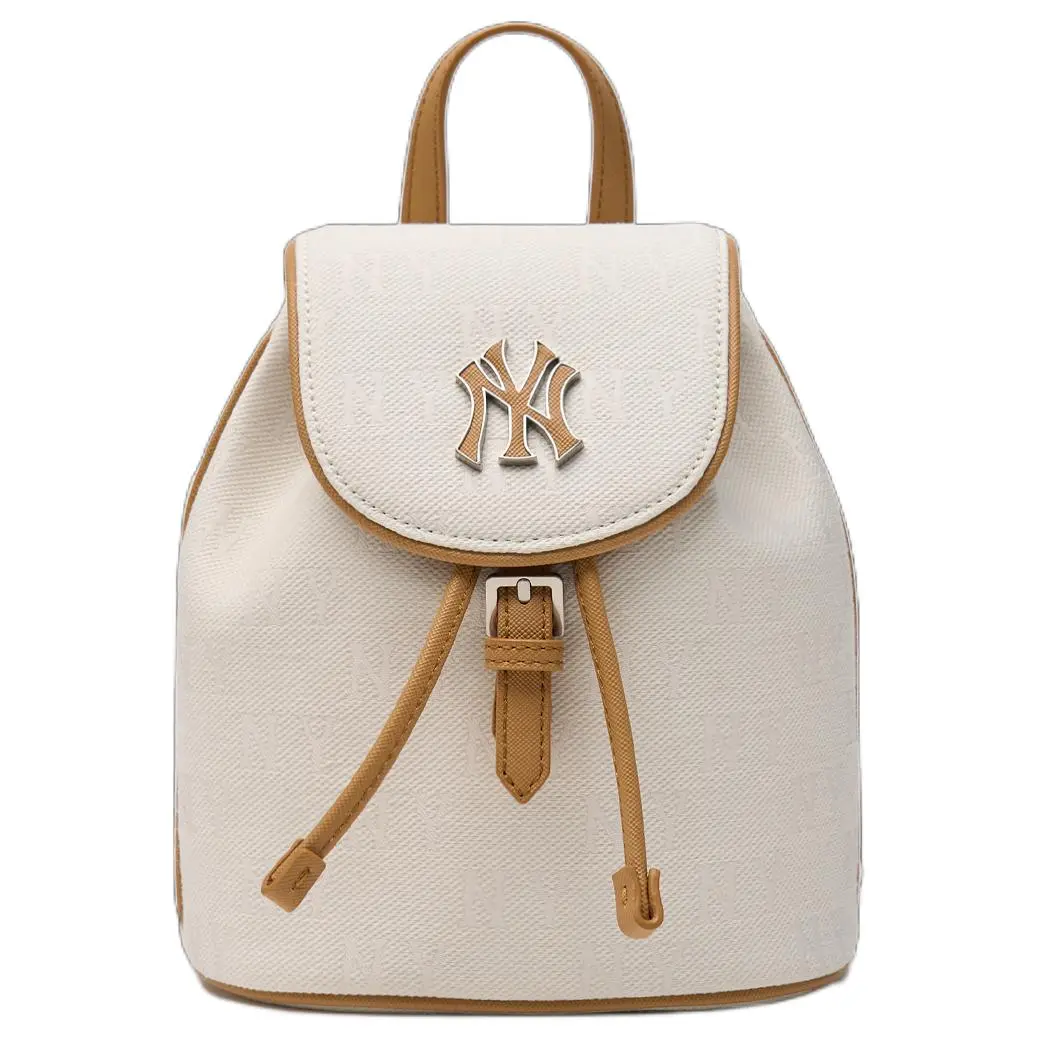 MLB Monogram New York Yankees Classic Jacquard Adjustable Strap Cotton Backpack – Unisex Mini Bag in Deep Cream