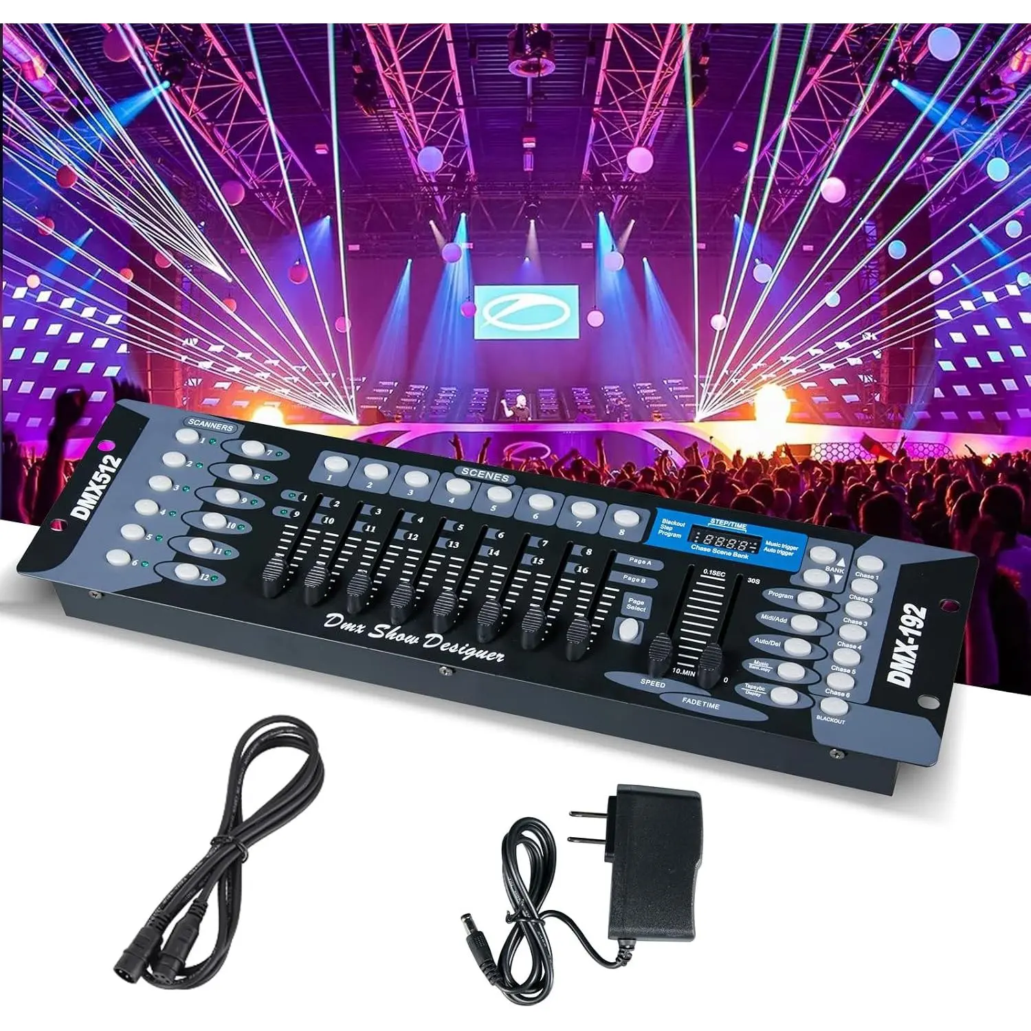 Professional DMX Controller for DJ Lights,192 Channe, DMX512 Stage Lighting Console With Sound Activation, 30 Programmable Scene Banks, LED Display&  For Disco, Club, Party & Live Events