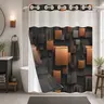 1Pc Hookless, No Hook Shower Curtain, Double Layer, Black Brown 3D Geometric Block Print, Modern Luxury Bathroom Decor, Water Repellent Washable Fabric, Removable Snap-in Liner, Top See-Through Window, For Apartment, Hotel