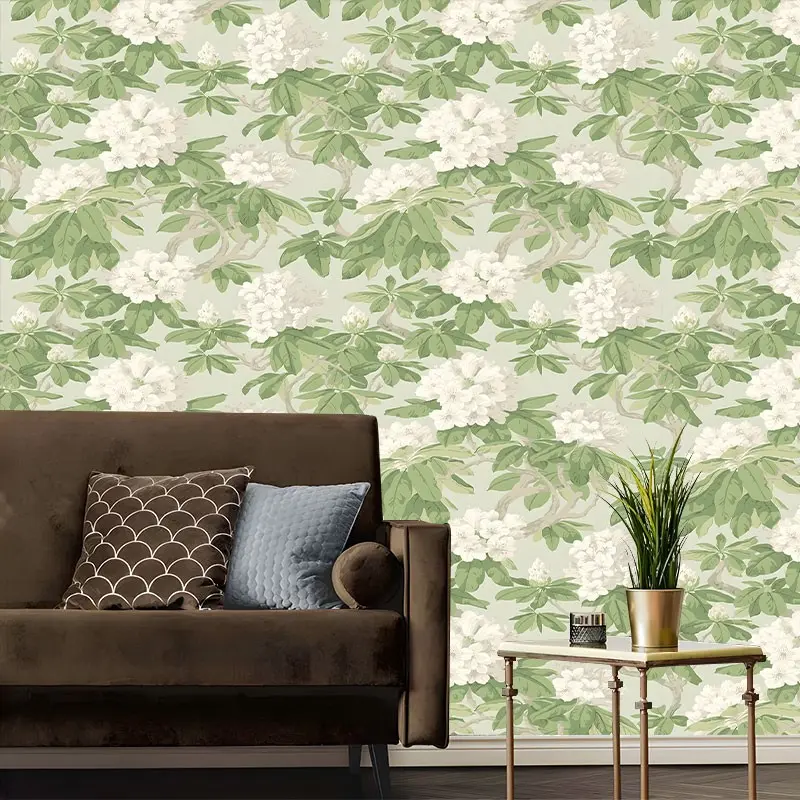 Trend Green White Floral Peel and Stick Wallpaper, Flower Sticky Adhesive Wallpaper Removable Self Adhesive Contact Paper for Bedroom, Cottagecore Aesthetic Interior Wall Decor Roll, Perfect Housewarming Gift for Flower & Home Decor Lovers