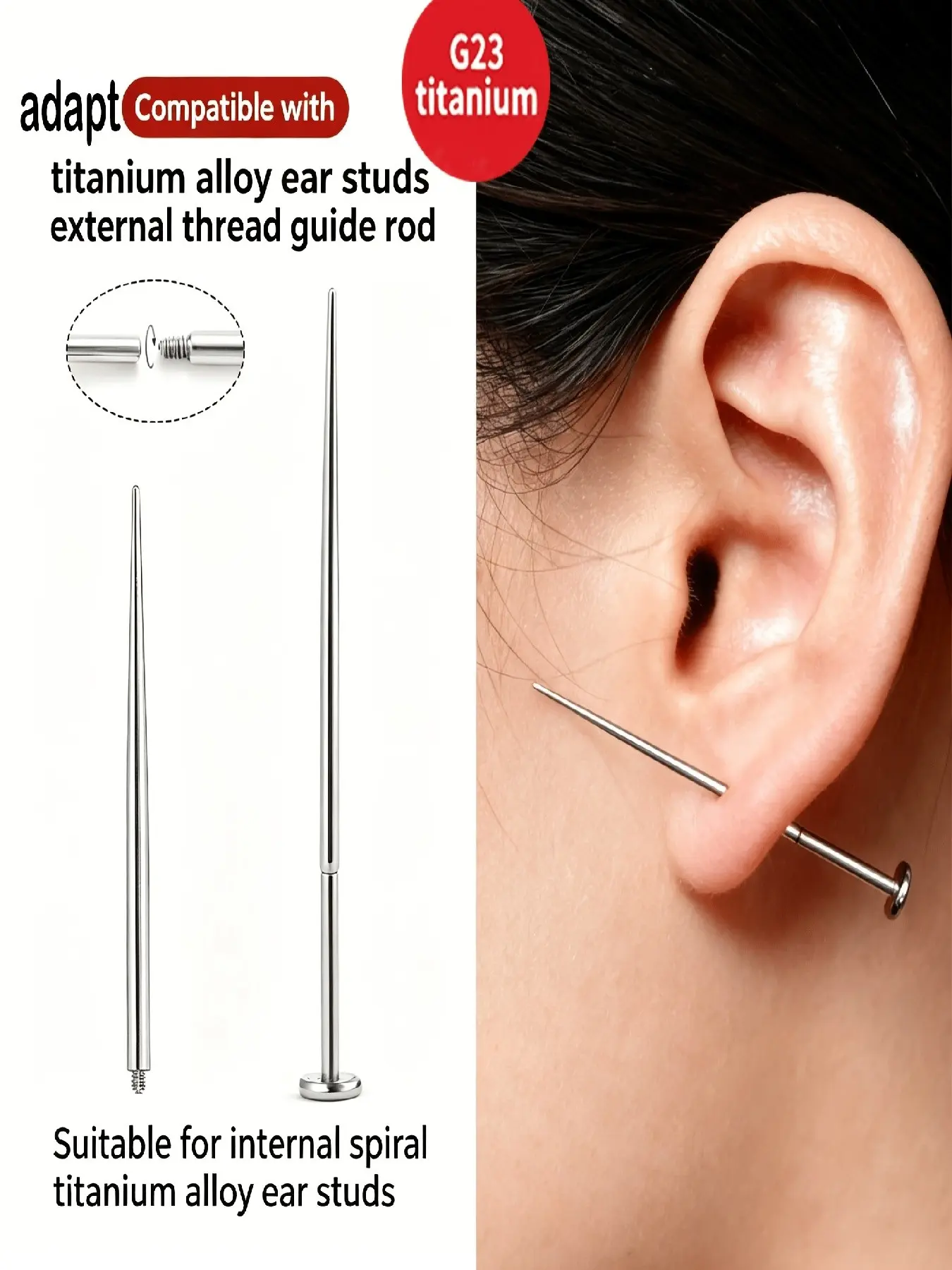 2 Piece Lip Ring Tongue Ear Bone Piercing Titanium Guide Rod, 0.9mm Inner Thread Ear Stretching Tool, Ear Jewelry Accessories