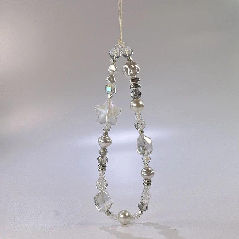 Cute Silver Butterfly Pearl Keychain on the Phone Charm Cute Lanyard Cell Phone Strap Pendant For Woman Mobile Accessories