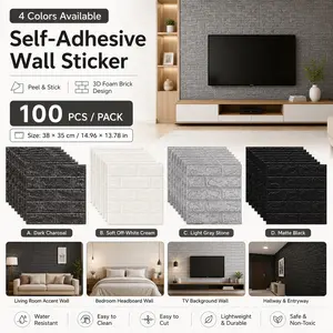 100 Sheets Self-Adhesive 3D Brick Wallpaper Board, Thick Ixpe Foam, Easy Clean & Cut, DIY Home Decor, Living Room, Kitchen, Bedroom, Office