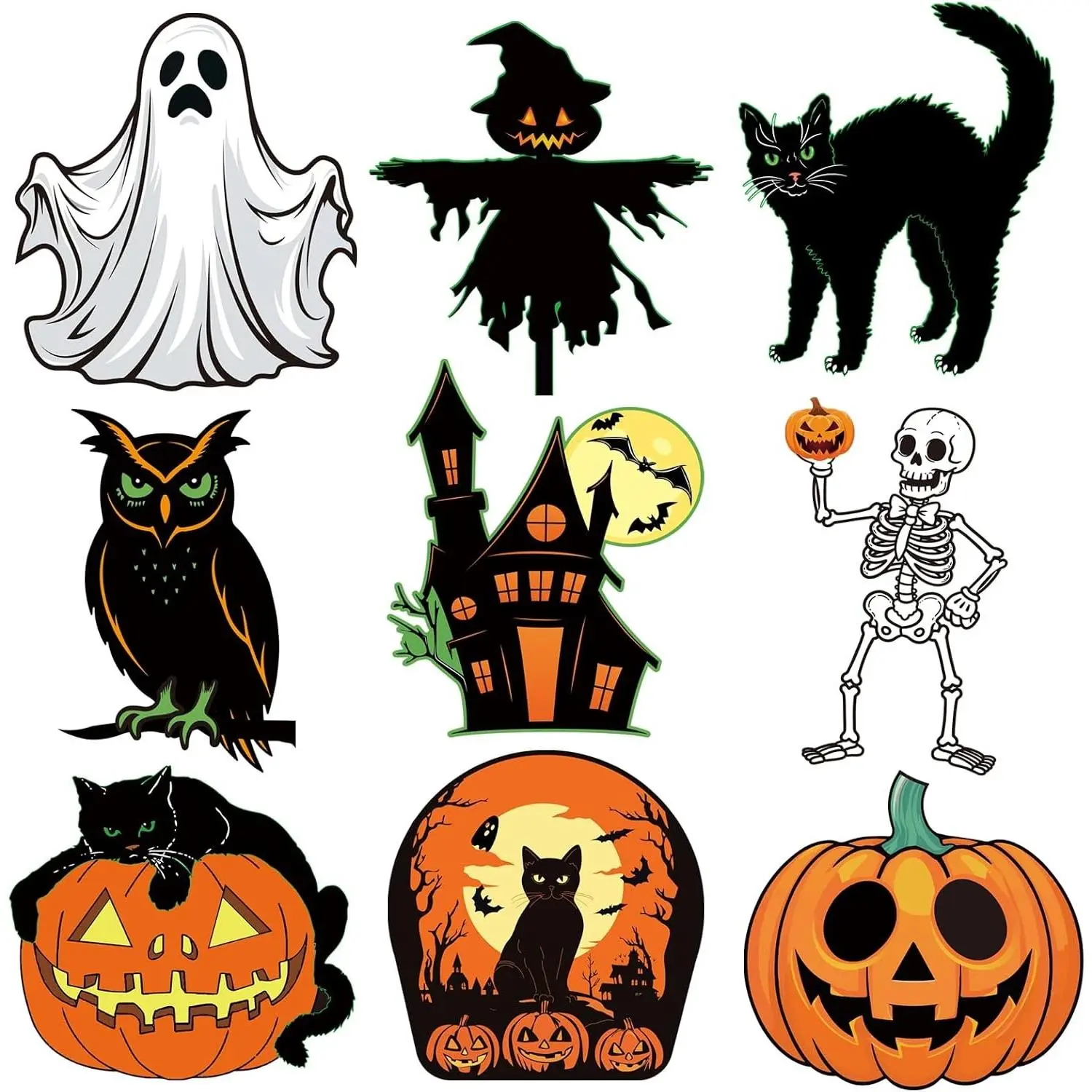 Large Size Vintage Halloween Decorations Double-Sided Halloween Cutouts Retro Halloween Cut-Outs Cardboard Old Style for Window Wall Decor(9PCS)Gift