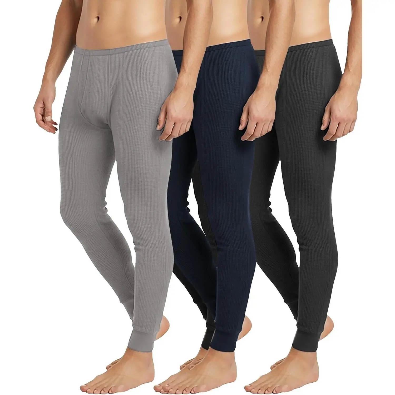 Men's Traditional Waffle Thermal Underwear Bottoms | Cotton Blend Baselayer Thermal Pants | Multi Packs