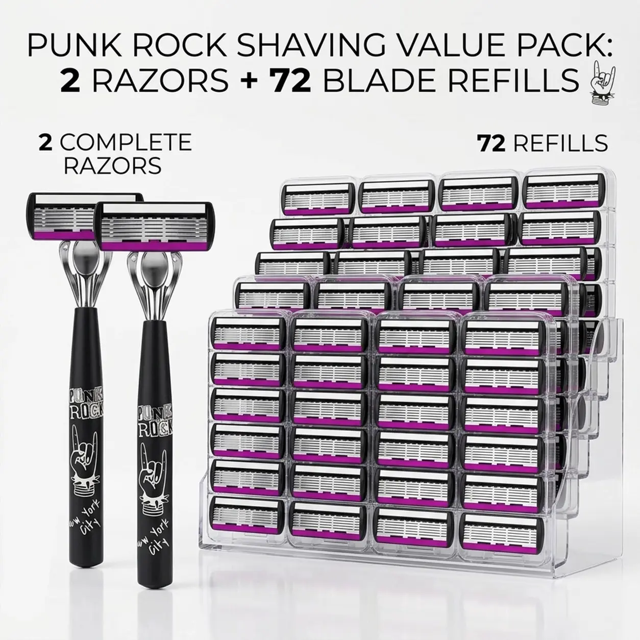 Luxury Razor Set with 6-Blade System, Includes 2 Handles & 72 Replacement Blades, Ergonomic Design for Smooth Shaving, Perfect Gift for Men, Shaving Kit