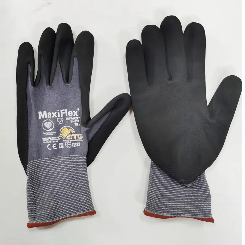 Atg 34-874 Durable Foam Gloves, Safety Work Gloves, Protective Work Gloves, Chemical Resistant, Oil Proof, Wear-Resistant, Automotive Repair, Nitrile Coated, Non-Slip, Labor Protection, Mechanic Gloves