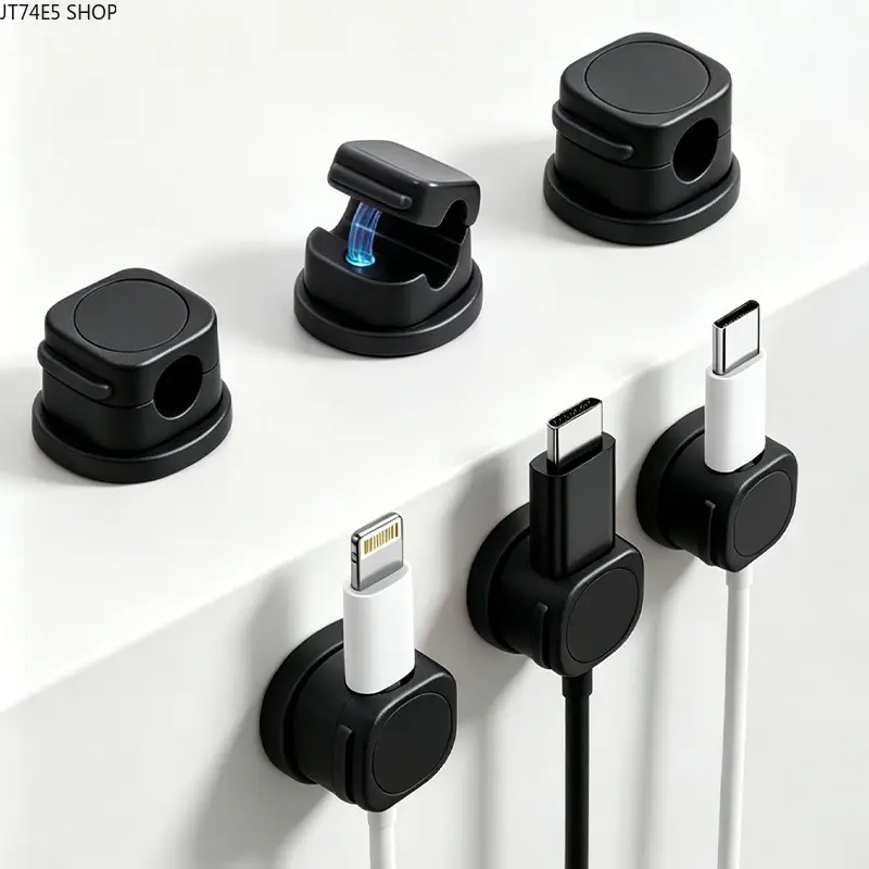 Magnetic Cable Organizer - Desktop, Wall Mount Cable Buckle Hook for Bedside Table, Car Interior, Dressing Table Phone Charging Cord Storage, Minimalist Decluttering, Charging Cords, Self-Adhesive, Wire Slots