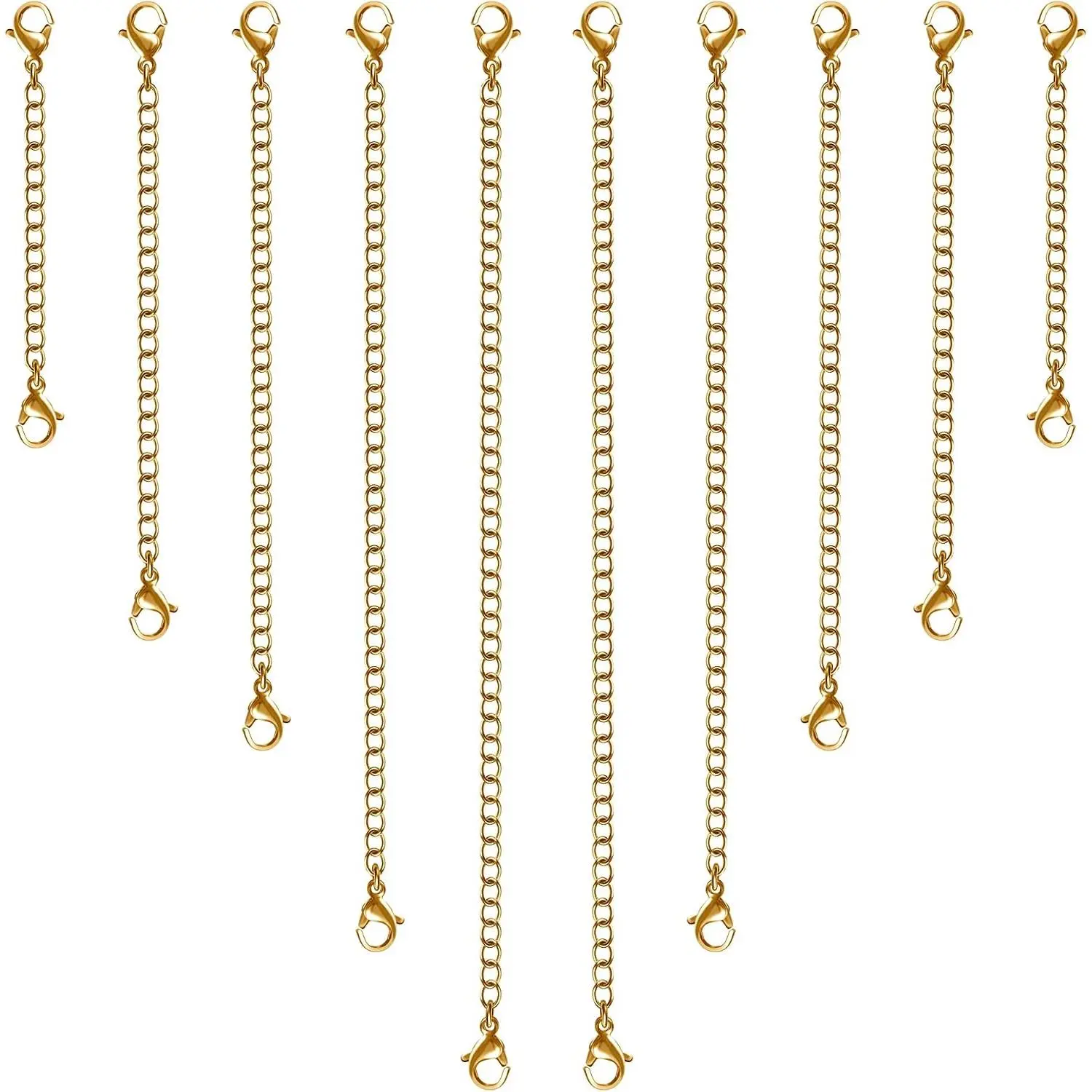 Necklace Extenders, 10 count Stainless Steel Bracelet Anklet Extension Chains