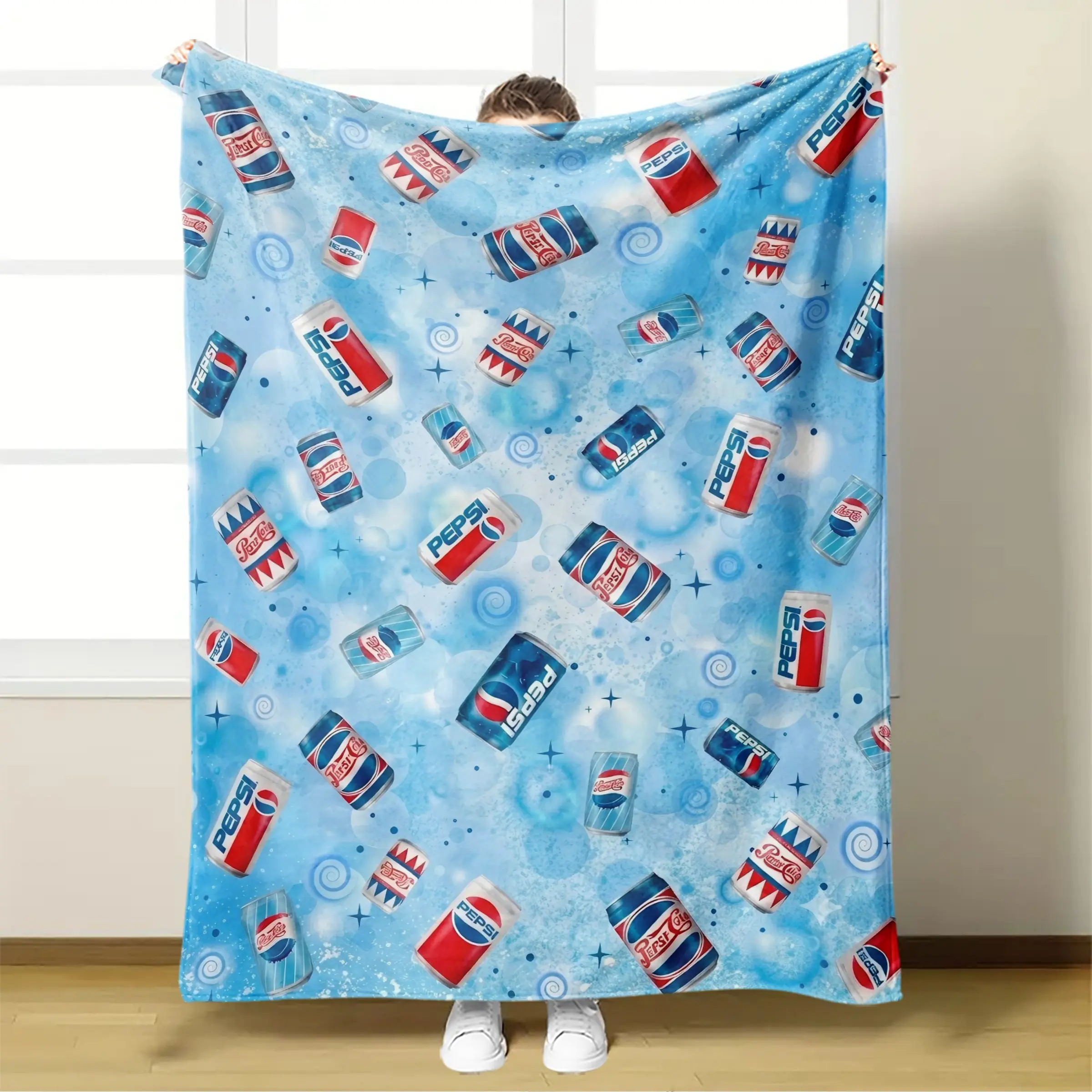 Vintage Soda Can Throw Blanket, Retro Cola Pop Pattern, Soft Flannel Fleece, Couch, Office Nap, Bedding Decor, Y2K Gift