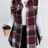 【Plus Size】 Plaid Print Button Front Vest Coat, Casual Fashion Vest, Casual Sleeveless Collared Outerwear for Fall & Winter, Gift Set for Women, Women's Plus Size Clothes for Daily Wear