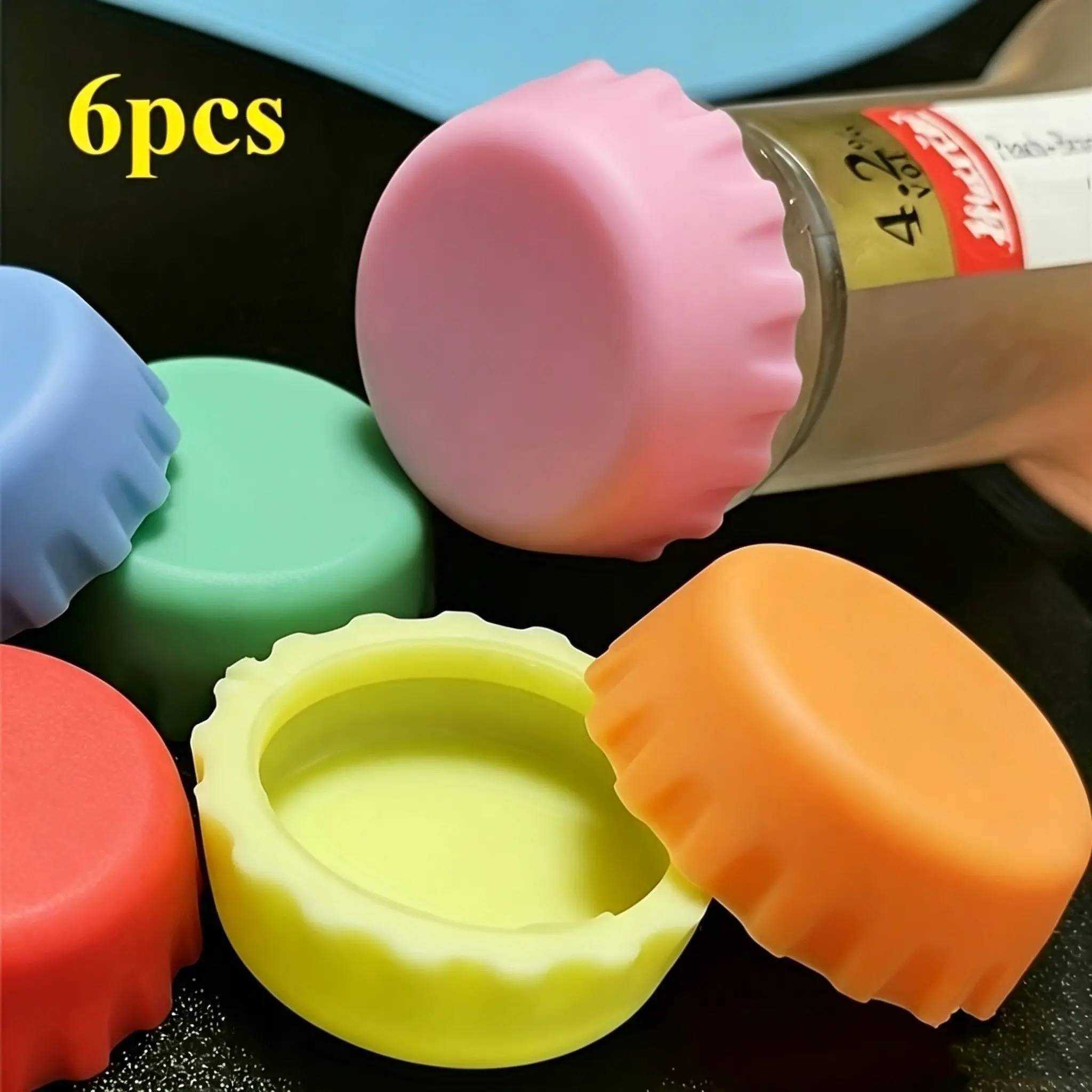 6-Piece Reusable Silicone Bottle Caps, Leak-Proof & Durable, Ideal for Beer, Wine, Vinegar, Multicolor Kitchen Storage Solutions, Drink Cover