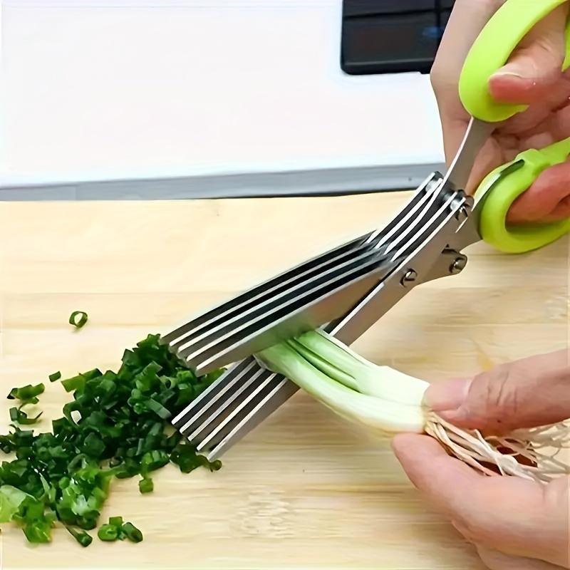 Herb Scissors - Multi-Layer Kitchen Shears for Chopping Herbs & Green Onions - Ergonomic Metal Shredder with Safety Cover & Easy Clean Design, Food Contact Material, Kitchen Shears | Ergonomic Scissors | Durable Kitchen Tool, Herb Scissors