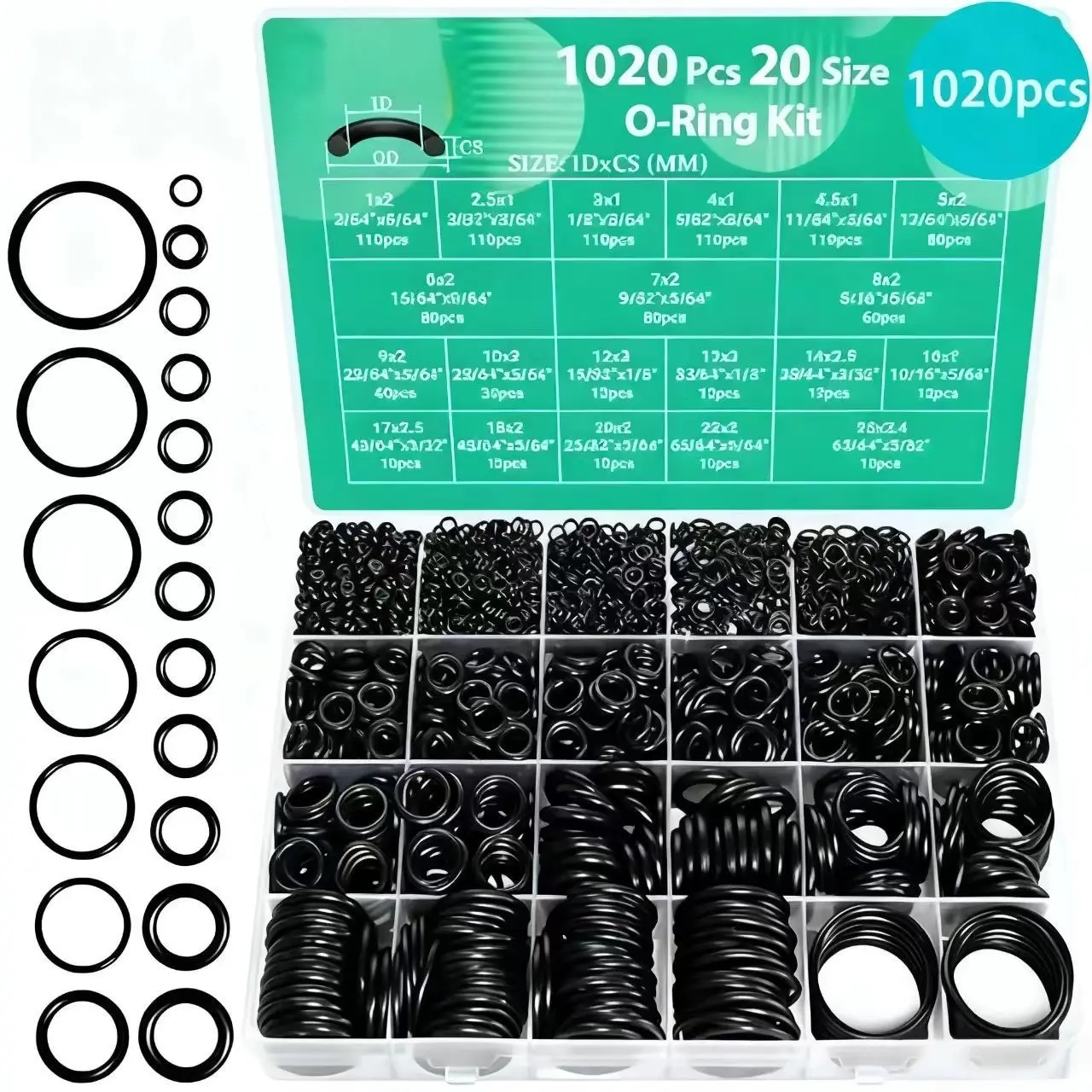 1020pcs Nitrile Silicone O-ring Heavy Duty Wear Resistant and Oil Resistant Repair Gasket Fluororubber Repair Box Sealing Ring Set Industrial