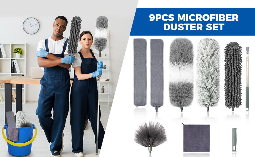 9Pcs Dusters for Cleaning Kit, Extendable Microfiber Duster Tools with 100" Long Pole, Retractable Gap Bendable Dust Cleaner, Reusable Washable Cleaning Supplie for Ceiling Fan Furniture Cars and Home 9Pcs Dusters for Cleaning Kit, Extendable Microfiber Duster Tools with 100" Long Pole, Retractable Gap Bendable Dust Cleaner, Reusable Washable Cleaning Supplie for Ceiling Fan Furniture Cars and Home