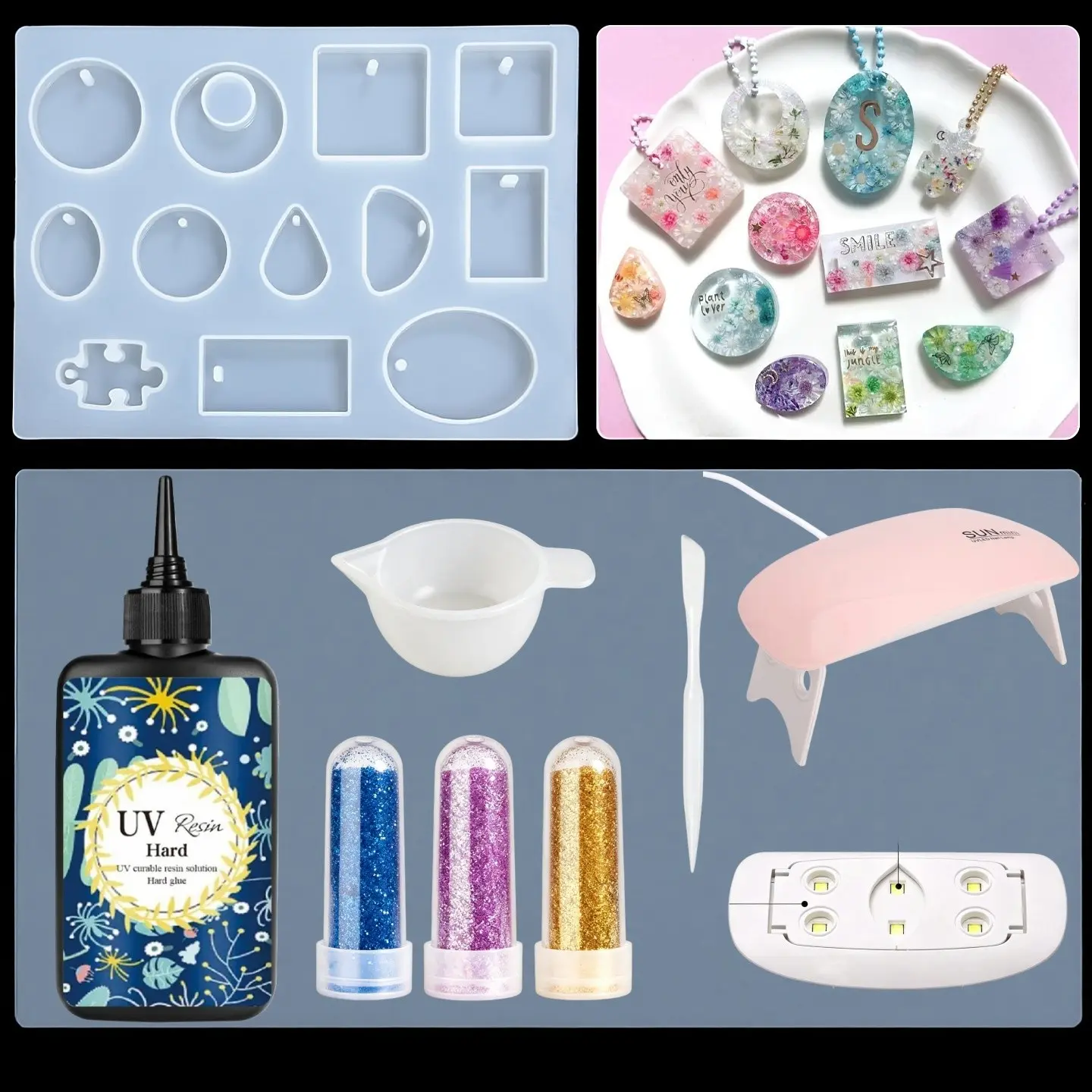 UV Resin Jewelry Making Kit with UV Lamp, 100g High Transparency Fast-Drying Resin, Silicone Molds, Tools for DIY Keychains, Earrings