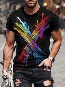 Men's 3D Short Sleeve T-Shirt, Dynamic Letter Game, Vibrant X Letters on Canvas, Casual Slim-Fit, All Seasons Wear