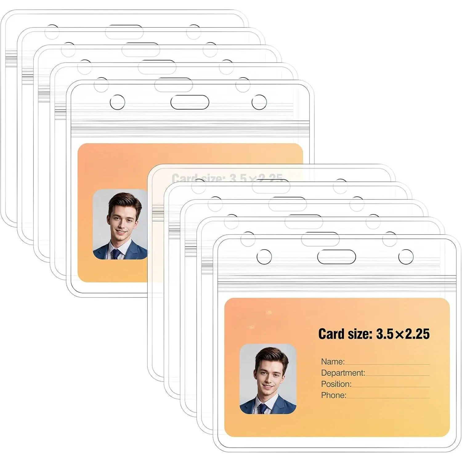 10 Pack Extra Thick ID Card Name Badge Holder Heavy Duty  Clear Plastic PVC Horizontal Sleeve Pocket Resealable