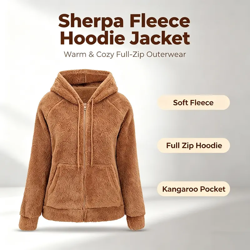 Women's 2026 Fall Winter Thick Fleece Zip-Up Hooded Thermal Plush Outerwear - Casual Athletic Sports Coat, Jackets for Women's Clothing